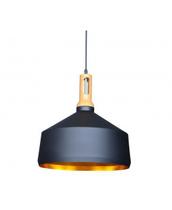 Pendente Gold 1 Lâmp 33cm Preto e Dourado Detalhe Madeira Pendente Gold 1 Lâmp 33cm Preto e Dourado Detalhe Madeira