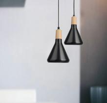 Pendente Horn Preto com acabamento em madeira 1XG9 12X18 CM QPD1063-PT - Studioluce Pendente Horn Preto com acabamento em madeira 1XG9 12X18 CM QPD1063-PT - Studioluce