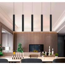 Pendente Industrial Tubo 40cm Cilíndrico Alumínio Preto Mr11 Com Lâmpada Pendente Industrial Tubo 40cm Cilíndrico Alumínio Preto Mr11 Com Lâmpada