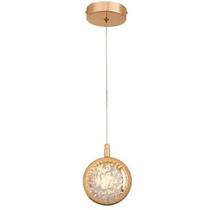 Pendente LED 6W 3000K 12Cm Metal E Cristal Com Dourado Bivolt Sindora