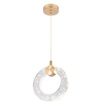 Pendente Led Anel Luxo 6w Bivolt Vidro Bolha Dourado Decor