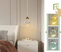 Pendente Led Cristal Lapidado Pedra Plutão Dourado Luz 3/1