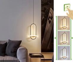 Pendente Led Oval Com Anel Preto Moderno e Minimalista Luz 3/1