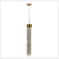 Pendente Led Tubo Luxo Brilhante 30cm Redondo Cristal Bolhas 5w Dourado 3 Cor de Luz 8109