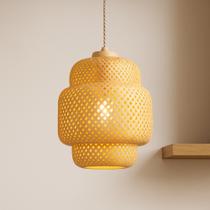 Pendente Luminária Bambu Madeira Rustico Sofisticado Natural Bali 25