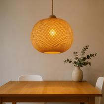 Péndente Luminária Bambu Rustico Madeira Elegante De Teto Nias 40cm