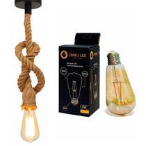 Pendente Luminária Corda Sisal 1,5 Metros Bivolt 110v 220v Retro e 1 Lâmpada St64 4w 2400K E27 Pendente Luminária Corda Sisal 1,5 Metros Bivolt 110v 220v Retro e 1 Lâmpada St64 4w 2400K E27