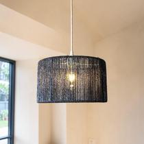 Pendente Luminária de Teto Fibra de Sisal Natural Azul Boho Rústico Sala de Jantar Quarto 30cm com Fio