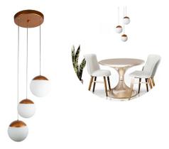 Pendente Luminária de Teto moderno Jabuticaba Triplo Cobre de alumínio Com 3 Globos Vidro 12cm