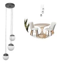 Pendente Luminária de Teto moderno Jabuticaba Triplo Preto Com 3 Globos Vidro 12cm