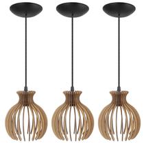 Pendente Luminária Desmontada Nacar Madeira MDF 3 Unidades Pendente Luminária Desmontada Nacar Madeira MDF 3 Unidades
