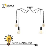 Pendente Luminária Lustre Aranha 4 Lâmpadas com Soquete Vela Liso E-27 Completo Pendente Luminária Lustre Aranha 4 Lâmpadas com Soquete Vela Liso E-27 Completo