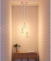 Pendente Luminária Lustre Base Tripla Fio Regulável Industrial Aramado Luxo Para Sala Quarto Escritório ROSE GOLD FIO CRISTAL