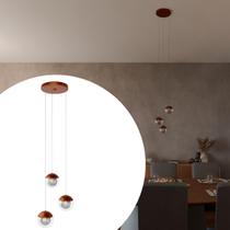 Pendente luminária lustre de Teto moderno Jabuticaba Sueli Cobre bivolt Com 3 Globos de Vidro Transparente