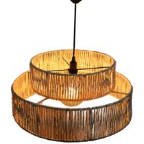 Pendente Luminária Redondo Duplo Palha De Milho 24x50 + Fio