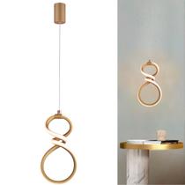 Pendente Luminária Teto Led 20W Infinito Dourado 26cm 3200K Branco Quente Sobrepor Moderno Slim Redondo Bivolt 110V 220V Para Quarto Cama Cabeceira
