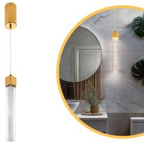 Pendente Luminária Tubo 35cm Quadrado Cristal Dourado Sindora