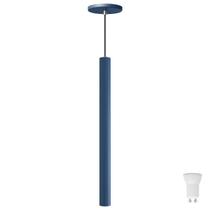 Pendente Luminária Tubo Azul 50 Cm + Lâmpada LED Branco Neutro