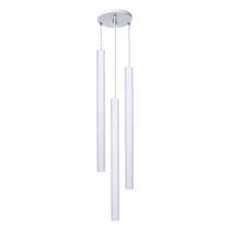 Pendente Luminária Tubo Branco 50 Cm Triplo + Led Branco Quente