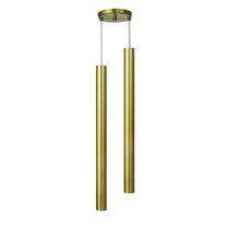 Pendente Luminária Tubo Dourado Escovado 50 Cm Duplo + Led