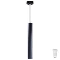 Pendente Luminária Tubo Preto 30 Cm + Led - Canopla 6cm