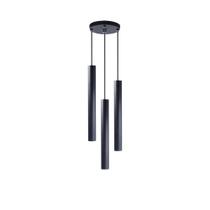Pendente Luminária Tubo Preto 30 Cm Triplo + Led Branco Frio