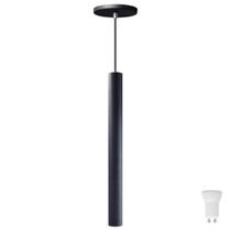 Pendente Luminária Tubo Preto 40 Cm + Lâmpada LED Branco Quente