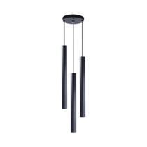 Pendente Luminária Tubo Preto 40 Cm Triplo + Led Branco Quente