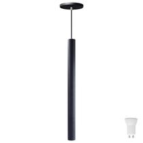 Pendente Luminária Tubo Preto 50 Cm + Lâmpada LED Branco Neutro