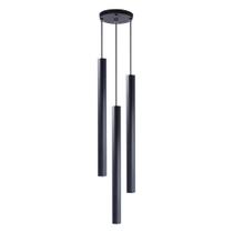 Pendente Luminária Tubo Preto 50 Cm Triplo + Led Branco Frio