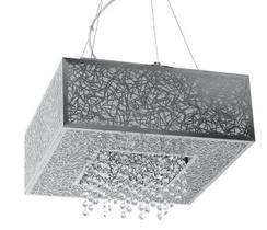 Pendente Lustre Apolo Inox Quadrado Cristal Led 40 X 40 Cm