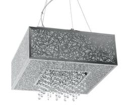 Pendente Lustre Apolo Inox Quadrado Cristal Led 60 X 60 Cm