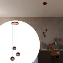 Pendente lustre de Teto Jabuticaba Sueli Com 3 Globo de Vidro Fumê Bivolt - Cobre