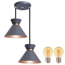 Pendente Lustre Luminária Berlin 15cm Cinza Duplo + Lâmpada Led Retrô Vintage Pendente Lustre Luminária Berlin 15cm Cinza Duplo + Lâmpada Led Retrô Vintage