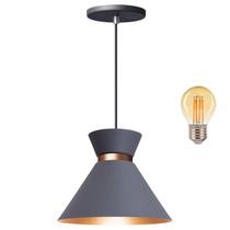 Pendente Lustre Luminária Berlin 15cm Cinza + Led Retrô Vintage Moderno Pendente Lustre Luminária Berlin 15cm Cinza + Led Retrô Vintage Moderno