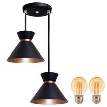 Pendente Lustre Luminária Berlin 15cm Preto Duplo + Lâmpada Led Retrô Vintage Pendente Lustre Luminária Berlin 15cm Preto Duplo + Lâmpada Led Retrô Vintage