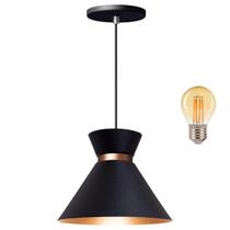 Pendente Lustre Luminária Berlin 15cm Preto + Led Retrô Vintage Moderno