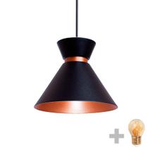 Pendente Lustre Luminária Berlin 15cm Preto + Led Retrô Vintage Moderno