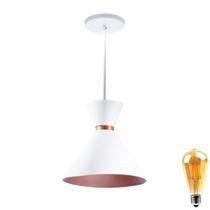 Pendente Lustre Luminária Berlin 23cm Branco + Led Retrô Vintage Moderno