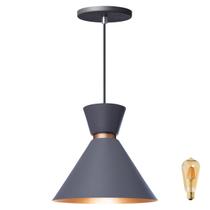 Pendente Lustre Luminária Berlin 23cm Cinza + Led Retrô Vintage Moderno Pendente Lustre Luminária Berlin 23cm Cinza + Led Retrô Vintage Moderno