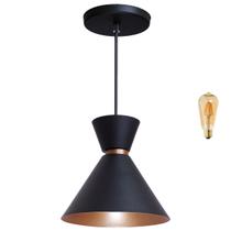 Pendente Lustre Luminária Berlin 23cm Preto + Led Retrô Vintage Moderno