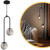 Pendente Lustre Luminária Cor Preto Canne Globo Vidro Fumê