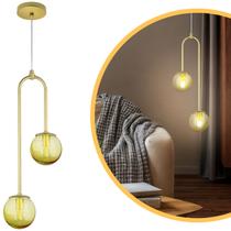 Pendente Lustre Luminária Dourado Canne Globo Vidro Ambar Pendente Lustre Luminária Dourado Canne Globo Vidro Ambar
