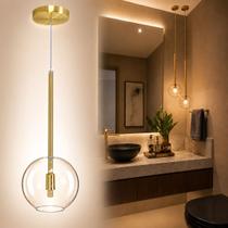 Pendente Lustre Luminária Lux Globo Cristal Vidro Dourado + Led Pendente Lustre Luminária Lux Globo Cristal Vidro Dourado + Led