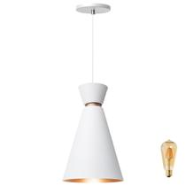 Pendente Lustre Luminária Pequim Branco 30cm + Led Retrô Vintage Moderno