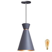 Pendente Lustre Luminária Pequim Cinza 30cm + Led Retrô Vintage Moderno Pendente Lustre Luminária Pequim Cinza 30cm + Led Retrô Vintage Moderno