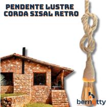 Pendente Lustre Luminária Vintage Corda Sisal Retro Rústico Com Soquete Bocal E27 Canopla De Metal Fio Para Teto