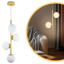 Pendente Lustre Moderno Galha Dourado 4 Globos Branco Fosco