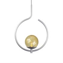 Pendente Lustre On Loop Prata Com Globo De Vidro âmbar Pendente Lustre On Loop Prata Com Globo De Vidro âmbar