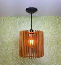 Pendente Lustre Sala De Estar Rústico Decorativo Madeira 25cm